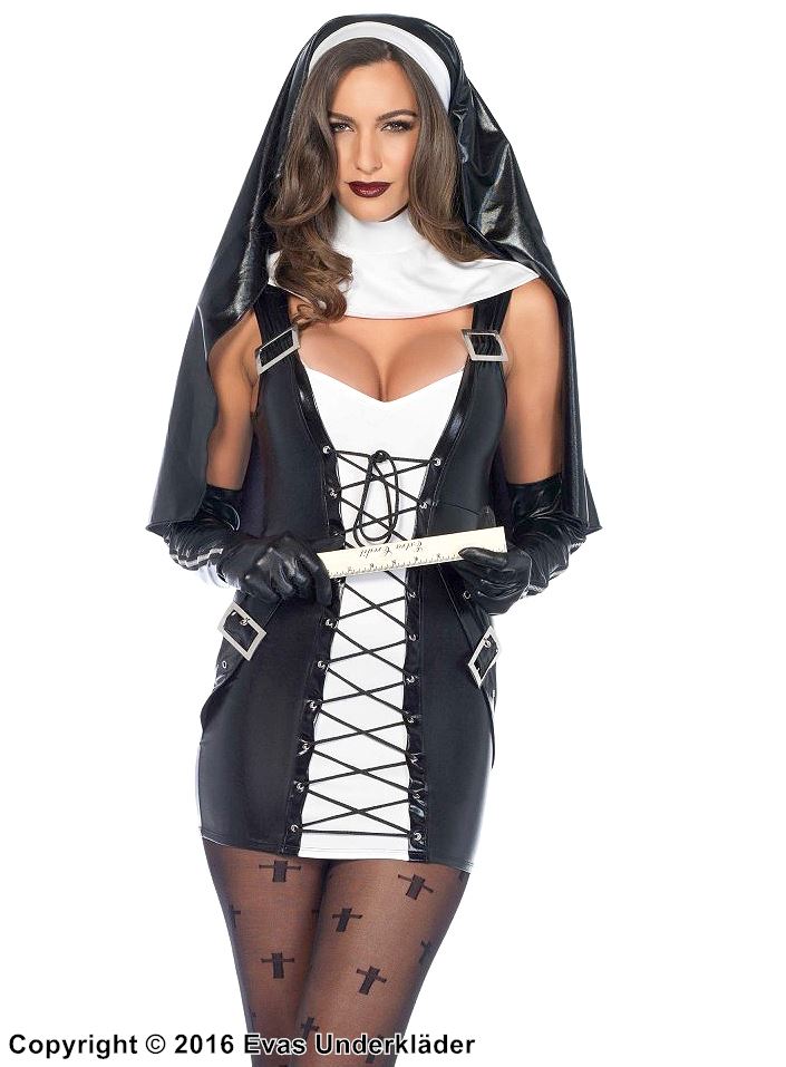 Nunna, maskeradklänning i lamé med snörning och spänne